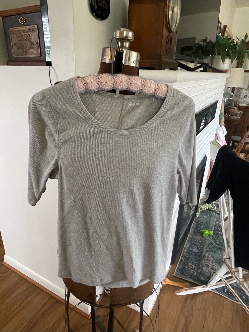 Quince Heather Grey Micro-Rib Elbow Sleeve Tee Large